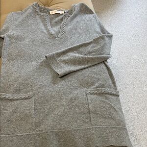 Tory Burch Gray Long Sleeve Dress with Braided Details